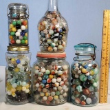 5 Jars of Vintage Marbles