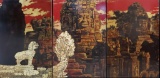 Cambodia/Thailand Triptych Wall Art of Angkor Wat with Eggshell and MOP Inlay