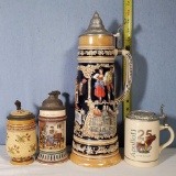 4 German Ceramic Beer Steins