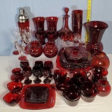 2 Shelves full of Ruby Red Retro Vintage, Depression Era and Elegant Glass