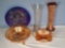 5 Pcs Carnival Glass Bowls, Vases and Plate