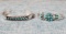 2 Signed Vintage Zuni Sterling Silver & Turquoise Cuff Bracelets