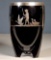 Art Deco Duncan and Miller Black Glass Rocket Vase with Geese Herder Boy Sterling Decoration