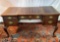 Vintage Sligh Furniture Flame Mahogany Tooled Leather Carved Knees & Ball & Claw Feet Desk W/ Key