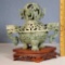 Chinese Carved Green Soapstone Censer with Paw Feet on Stand
