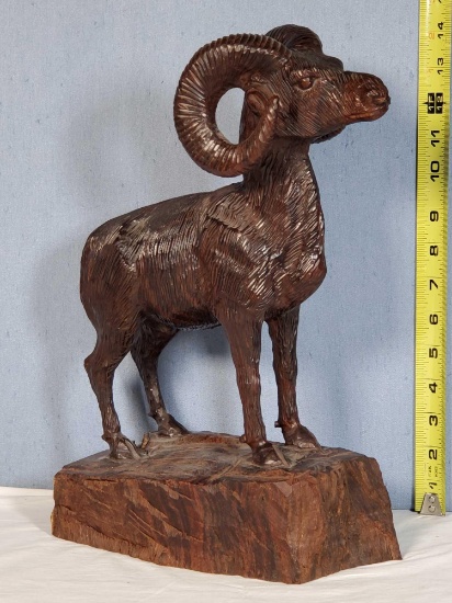 14" Ornately Carved Ram Sculpture