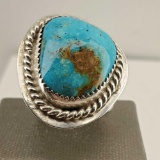 Sterling Silver Navajo Native American & Royston Turquoise Ring