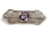 Art Deco 10k White Gold Brooch with Pink-Lavender Sapphire