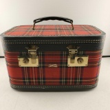 Used MCM Leed's Red & Black Plaid Tartan Train Case / Overnight / Makeup / Luggage