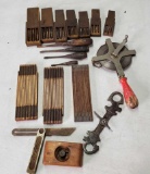 Lot Of Collectible Tools, Wood Folding Rulers, Survey Crank Ruler, Hand Threading Taps & More