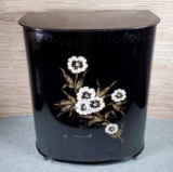 Vintage MCM Black And Floral Metal Hamper