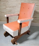 Great Mid Century Modern Child's Platform Rocker With Orange & White Naugahyde Upholstery