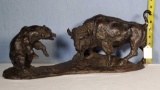 Bronze American Bison & Bear Reproduction Sculpture