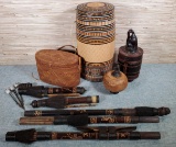 9 Pcs. of Hand Crafted Indonesian Items incl. Dart Guns, Baskets, Etc.