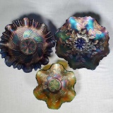 3 Carnival Glass Novelty Bowls