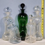 5 Retro Vintage MCM Glug Pinch Liquor Bottle Decanters In Varied Sizes and Colors