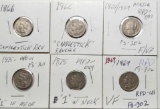 6 Three Cent Nickel Die Variants - 2 1866 Candlestick, 2 1869 RPD FS-302,and 2 1875 MPD-001 FS-301