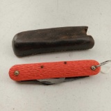 Vintage Camillus New York Pocket Knife Paratrooper Military Orange Made In USA