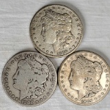 3 Scarcer Date US Morgan Silver Dollars - 1904-S EF, 1900-S and 1896-S EF+,