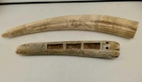 2 - Large Resin Copies Of Walrus Tooth Scrimshaw
