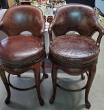 Pair of Thomasville Leather Swivel Stools