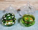 4 Antique Glass Covered Dresser/ Trtinket Boxes