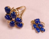 14k Gold with Cluster Lapis Ring and Matching Pendant