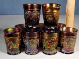 9 Deep Luster Northwood Amethyst Carnival Glass Tumblers