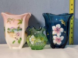 3 Fenton Hand Painted Glss Vases Incl Signature Series and American Gallery