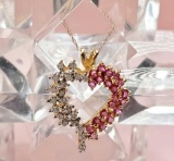 14k Gold Ruby & Diamond Heart Pendant Necklace