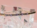 10k Gold Bangle Bracelet with Amethyst and Diamond Chips