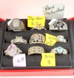 9 Sterling Silver Rings with Folding Storage Box