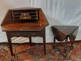 Pine Corner Drop Front Desk And Solid Wood 3 Legged Clover Drop Leaf Table