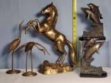 Brass Stallion, Pr of Cranes and Bronze Clad Bookendd