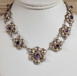 Vintage Taxco Flowers with Amethyst Necklace