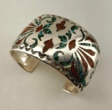 Signed Monogram JR. EM Vintage Pawn Sterling Silver Native American Cuff Bracelet