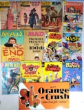 Vintage Comic Books and Retro Orange Crush Sign