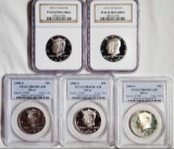 2 NGC PF 69 Ultra Cameo and 3 PCGS PR69DCAM Graded US Silver Kennedy Half Dollars