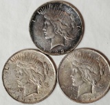 3 US Silver Peace Dollars - 1922 DDO, 1922 and 1923