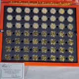 Set of 56 UNC Gold Plated State Quarters in Wood Display Case with COA