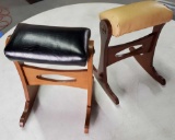 2 Wood & Leather Mid Century Mordern Rocking Foot Stools