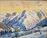 Signed Swiss Impasto on Canvas Impressionist Mountain Landscape Painting