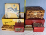 9 Cigar Humidors, Cigar and Other Decorative Boxes