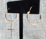 Pair of 14k Gold Hoop Earrings with 14k Cross