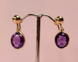 Pair of Vintage Amethyst Dangle Screw Back Earrings Set in 14k Gold