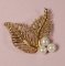 Vintage 14k Gold Leaf Pin with Pearls by Scalle