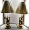Pair Of Painted Metal Sculpture Lamps Of Young Girl On Chair With...Cats