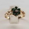 10K Yellow Gold, Diamond & Emerald Flower Ring