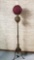 Victorian Brass And Bronze Floor Lamp / Piano Lamp With Red Glass Globe