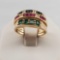 3 Band Ring 18K & 10K Yellow Gold Emerald, Ruby Blue Topaz & Diamond Ring
